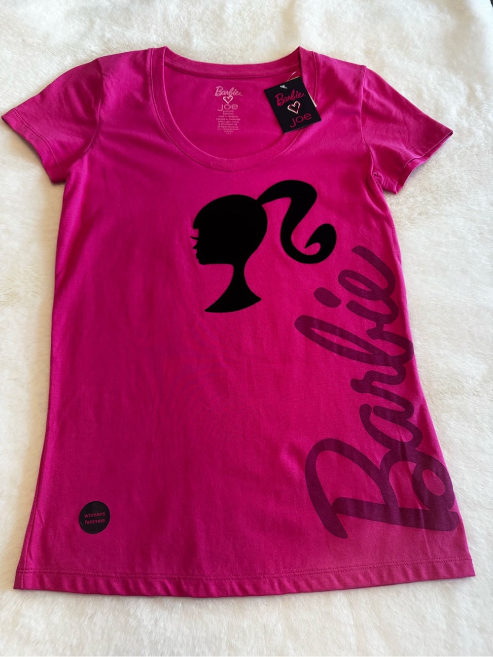 Pink Iconic Barbie Doll + Joe Fresh Womens Barbie T-Shirt Short Sleeve Top New